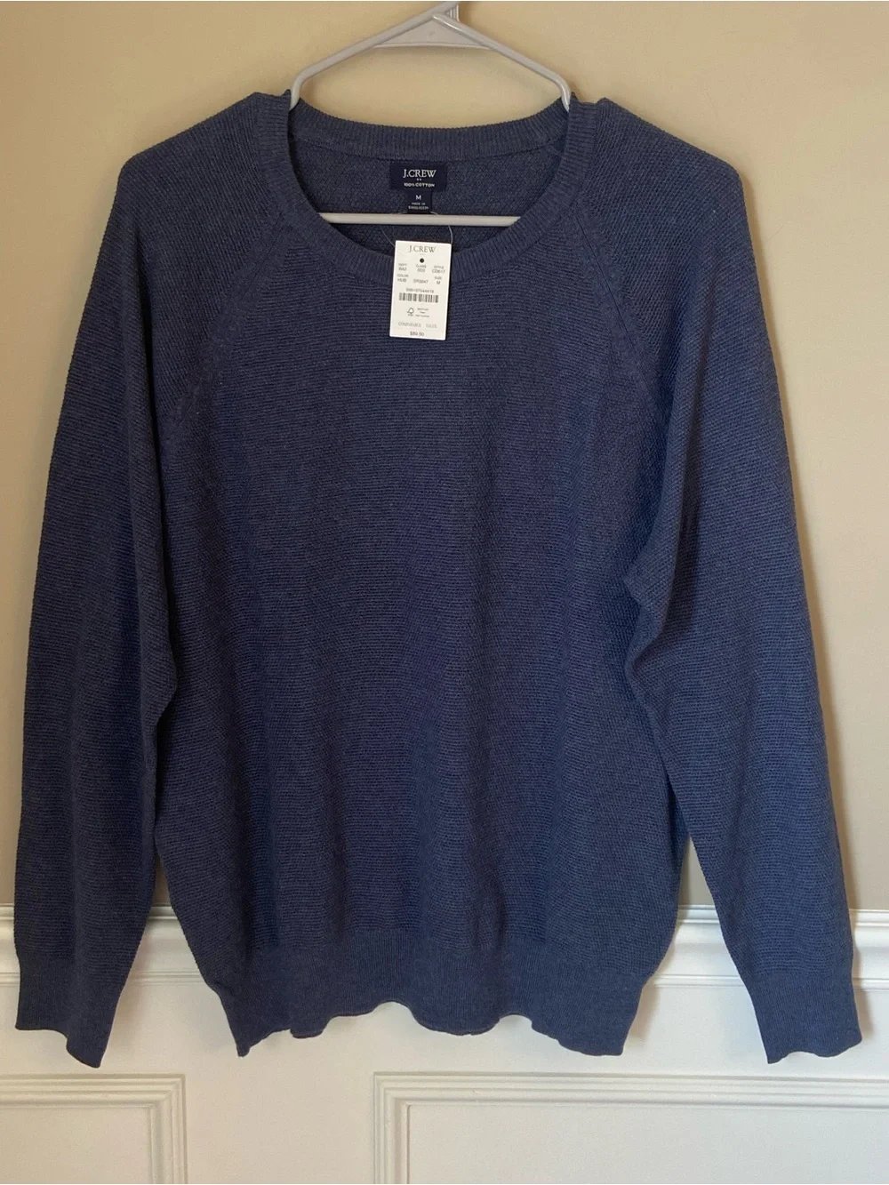 J. Crew Men’s Lightweight Cotton Blue Sweater, Medium, NWT, Smart Casual Resort